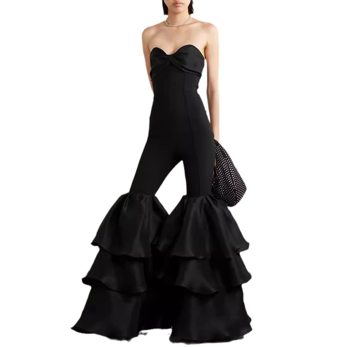 European and American New Tight Bandage Jumpsuit Strapless Cake Pant Leg Banquet Celebrity Party Jumpsuit Bandage Pants