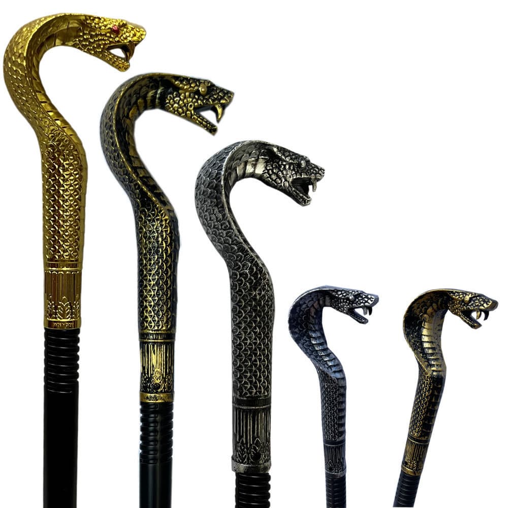 Golden Magic Wand Staff Snake Head Design Handheld Prop Decoration for Ghost Festival Magician Theme Modern Simplistic Style Plastic Craft