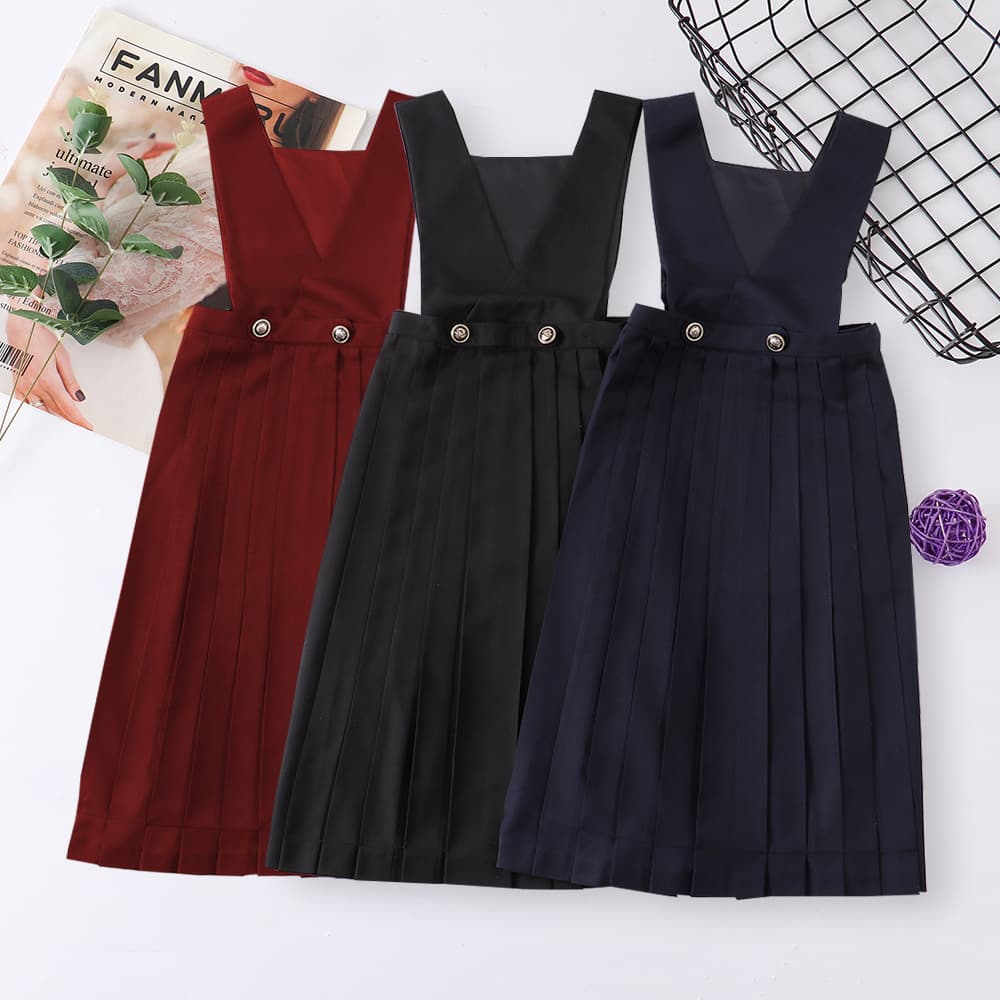 Milkmaid JK Skirt, Cardigan Skirt, Suspender Skirt, Dress, Chest-Covering Skirt, Women's Uniform Skirt, Solid Color Maxi Skirt, Pleated Skirt
