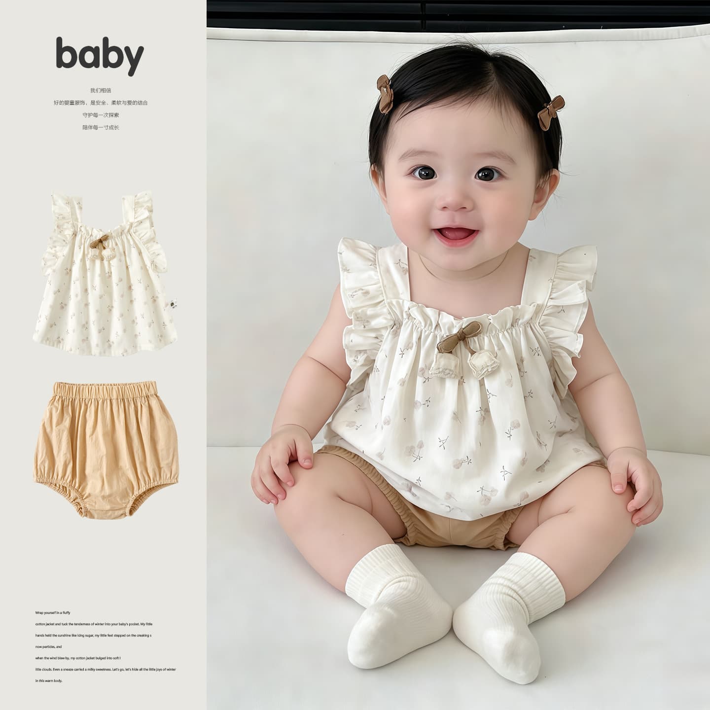 Infant Korean floral vest suit summer thin baby girl baby doll shirt covering shorts and fashionable two-piece set