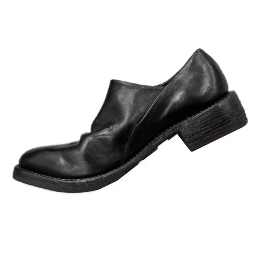 Full-Grain Leather Pointed Toe Slip-On Single Shoes Upturned Toe Dark Wash Loafers Hand-Stitched Slip-On Mules