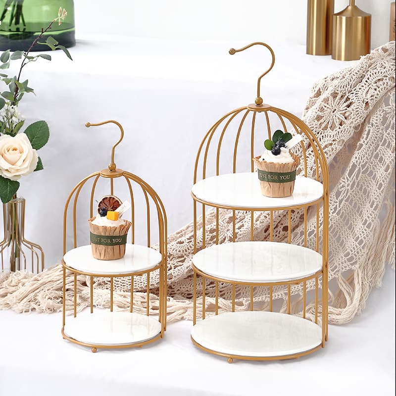 Ceramic Birdcage Dim Sum Stand Afternoon Tea Multi-layer Cake Plate Display Tray Dessert Table Cupcake Paper Cup Bread Three-layer