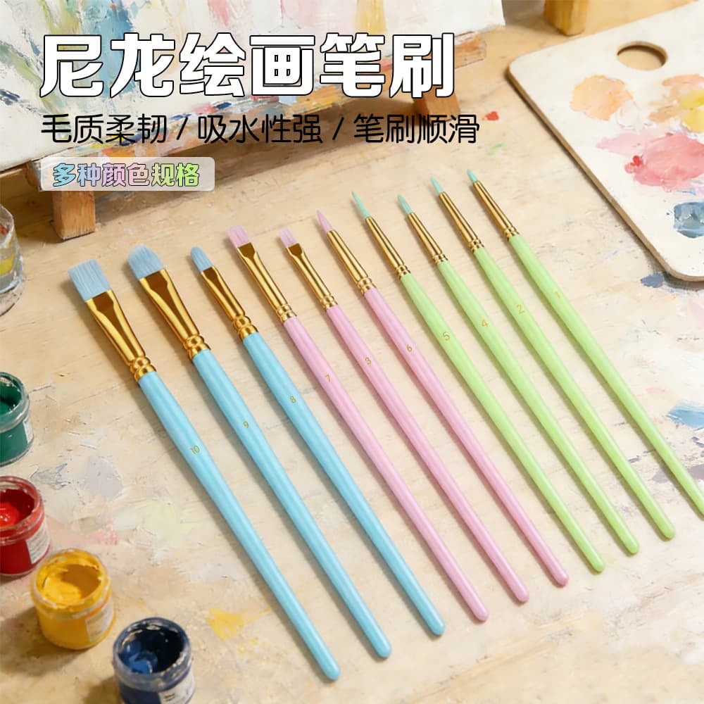 Amazon's best selling 10 colored wooden paintbrushes Macron color nylon hair water chalk watercolor pen oil paintbrush