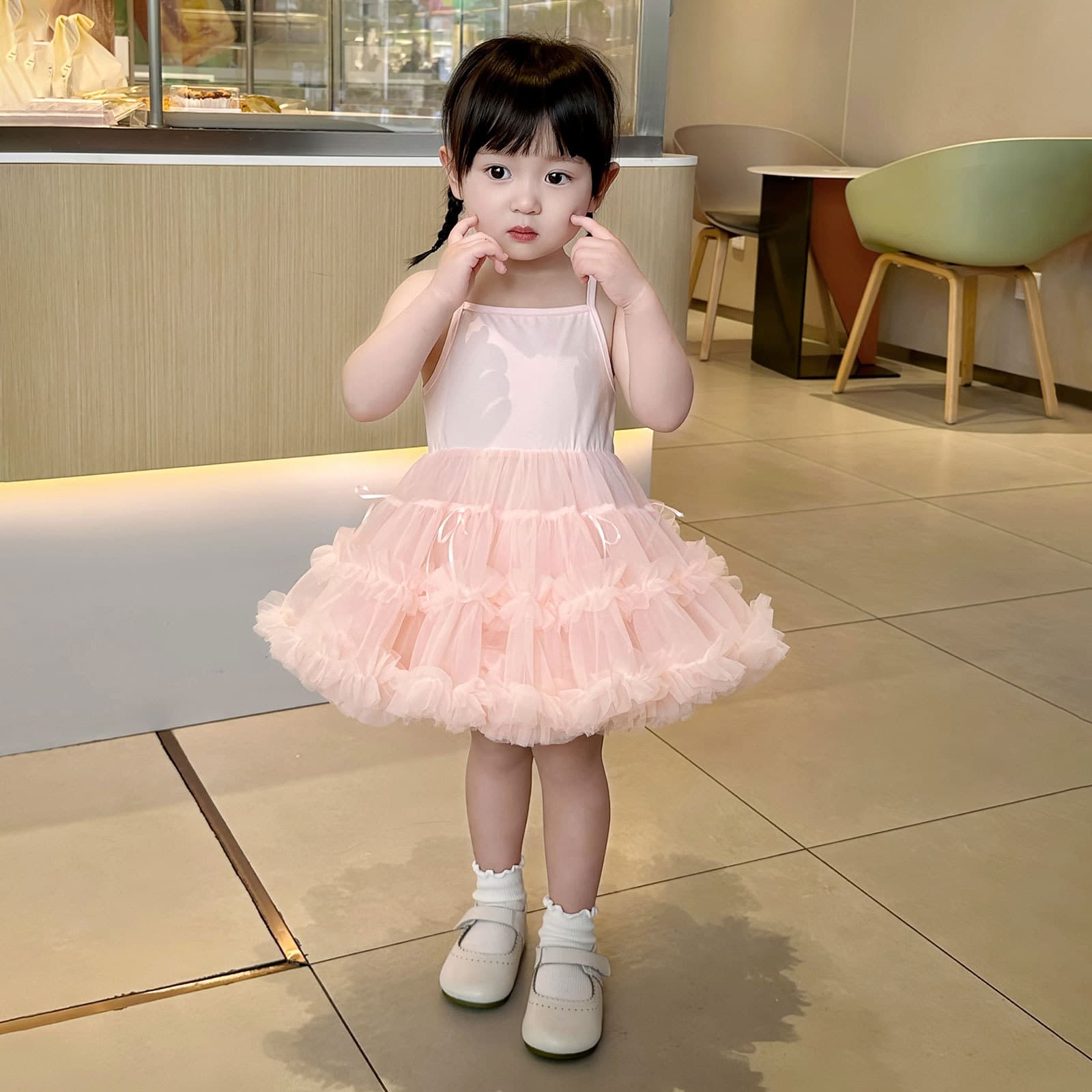 Girls' Summer Sleeveless Mesh Princess Dress Tutu Skirt Layered Tulle Party Dress