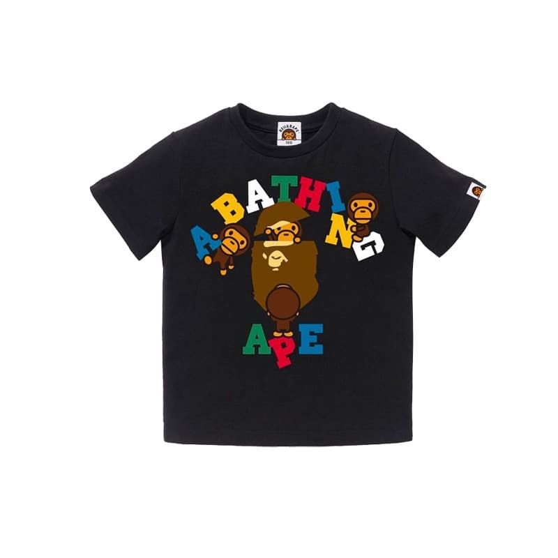 BEII&BAPE trendy children's clothing cotton short-sleeved color letter monkey loose camouflage print parent-child T