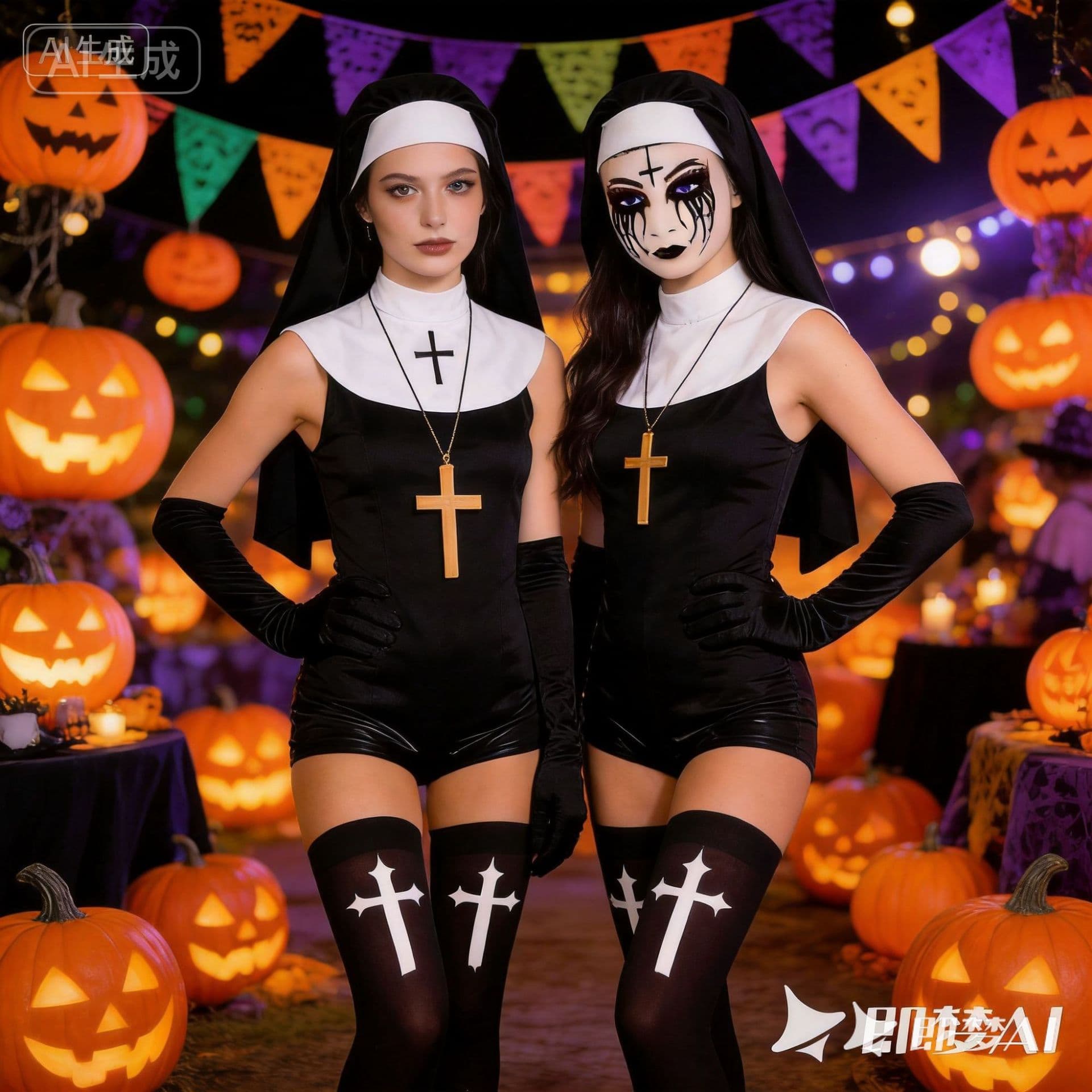 2026 Cross-Border Hot Selling Halloween Nun Dress Up Set Holiday Party Cosplay Props Costume Accessories