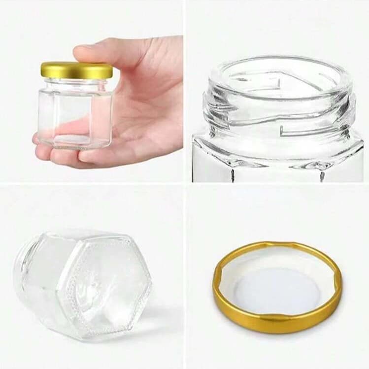 Cross-border 20-Pack Mini Glass Honey Jars, 1.5 oz 45ml Small Hexagonal Glass Honey Bottle Set
