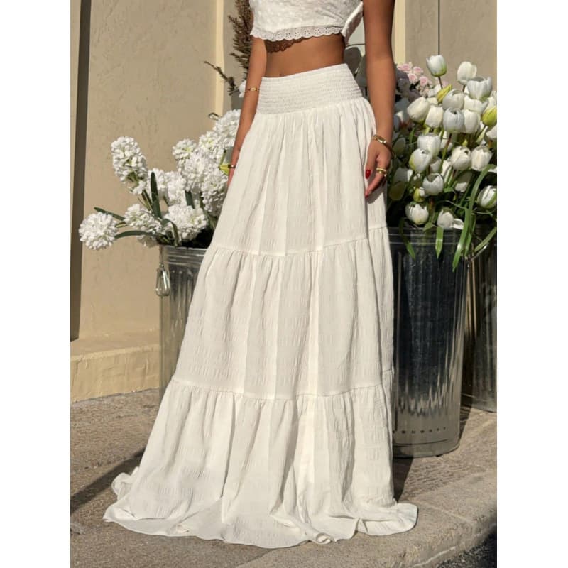 European and American Cross-Border Women's Solid Color Elegant Bohemian Maxi Dress A-Line Long Skirt Vacation Casual Skirt