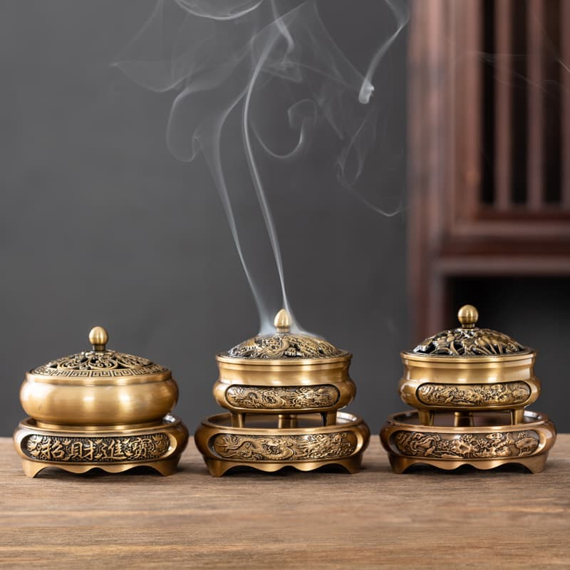 Creative Vintage Alloy Three-Legged Incense Burner Dragon and Phoenix Coil Incense Burner Alloy Aromatherapy Burner Incense Taoist Decoration Home Classic Ornament