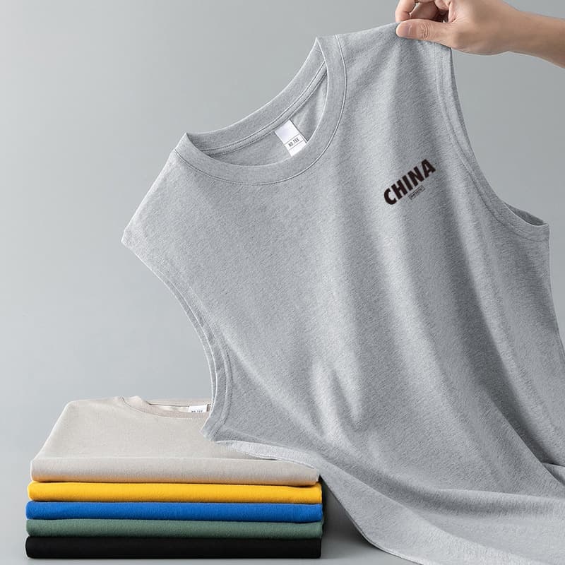 2026 Summer New Simple Printed Sleeveless T-Shirt Men's Sports Loose Base Layer Vest Casual Tank Top Breathable