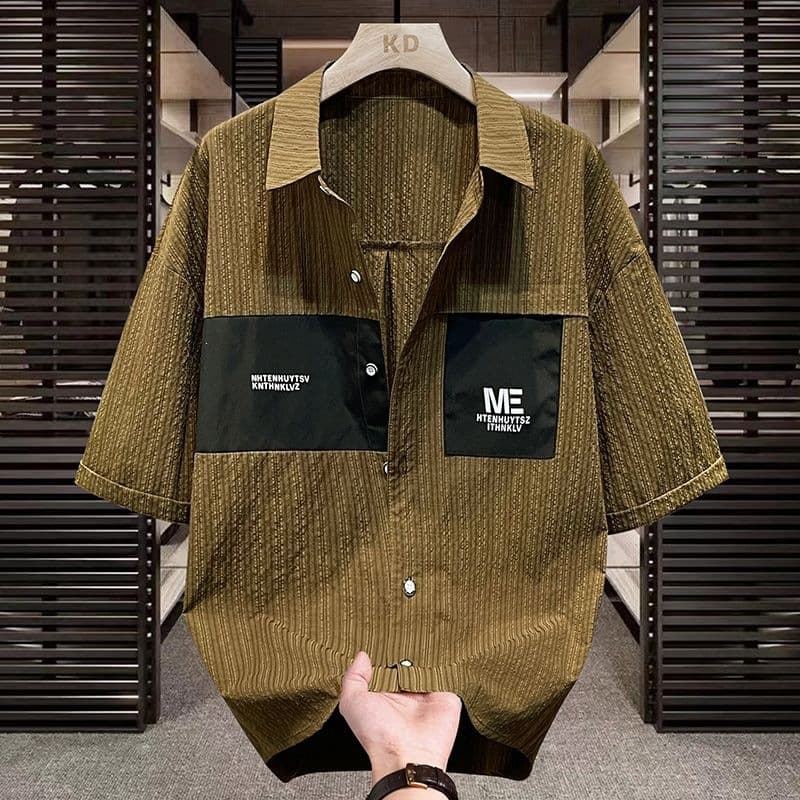 Summer Color-Blocked Short-Sleeved Shirt for Men, Stylish Thin Loose Casual Half-Sleeve Jacket, Trendy Top