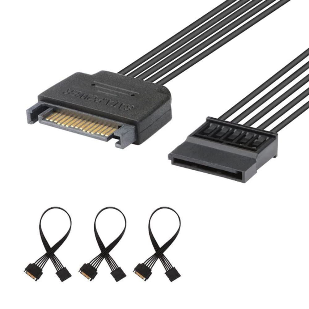 SATA 15P Male to SATA 15P Female Black Power Splitter Adapter Cable Serial Power Cord