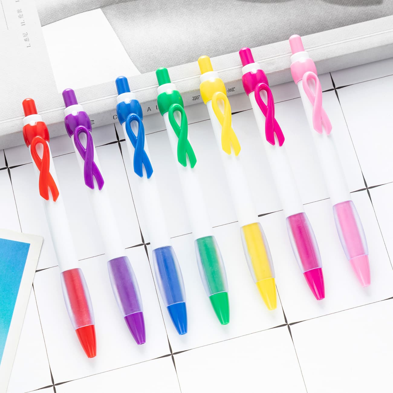 In Stock Ribbon Ballpoint Pen Advertising Bow Press Pen Creative AIDS Awareness Mini Pen Gift Streamer Pen