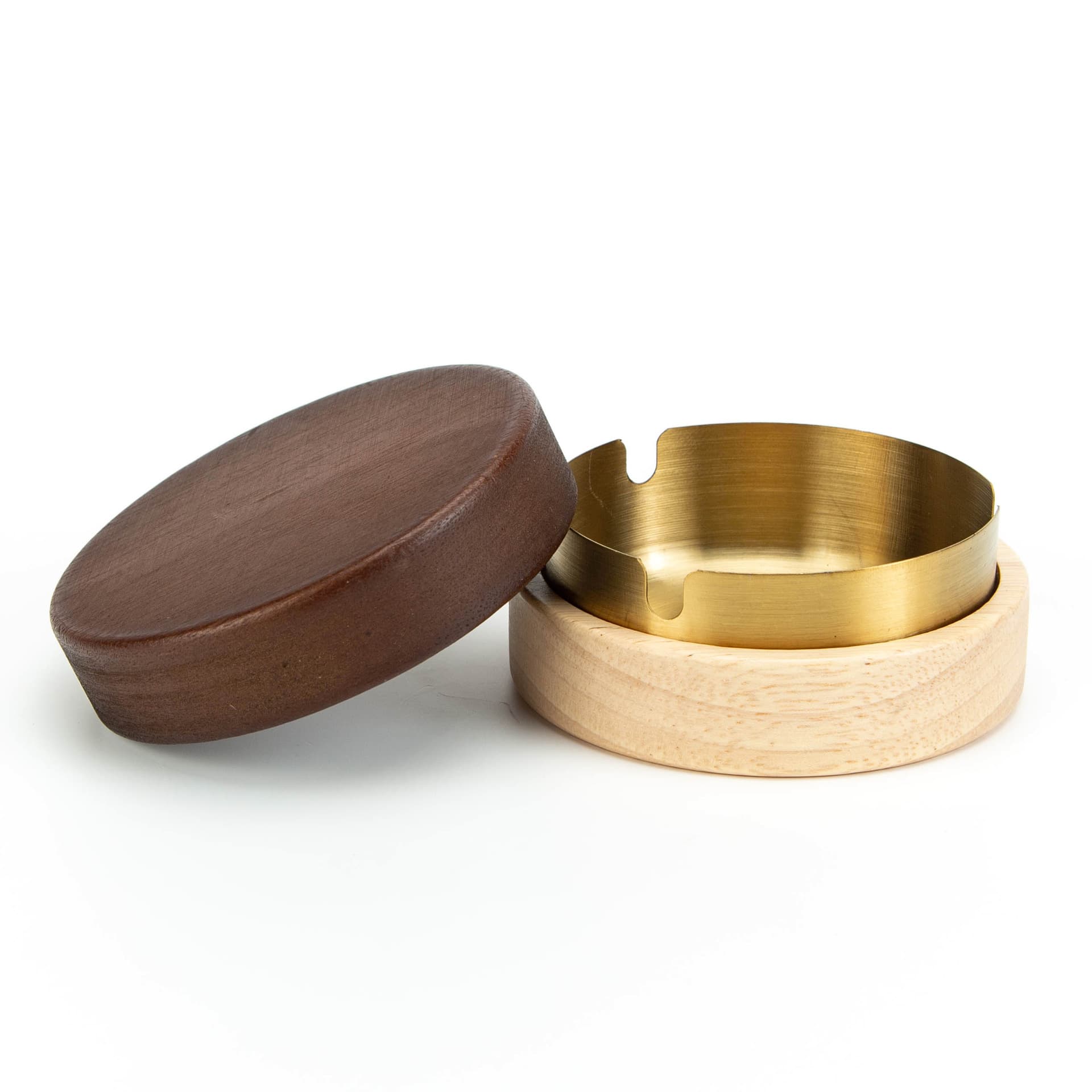 Creative Wooden Ashtray Stainless Steel Premium Look One-Piece Design MOQ Home Hotel Restaurant Wooden Metal Ashtray