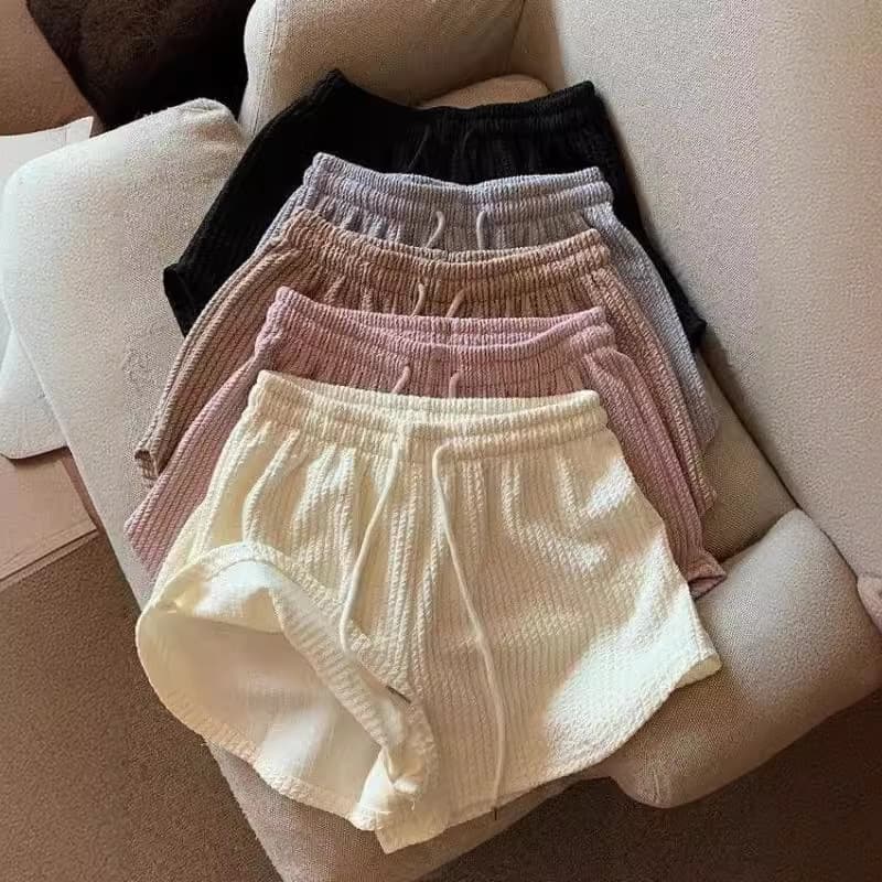 Pretty fox girl sports shorts women's waffle casual versatile home A-line pants wear drawstring high waist slimming shorts