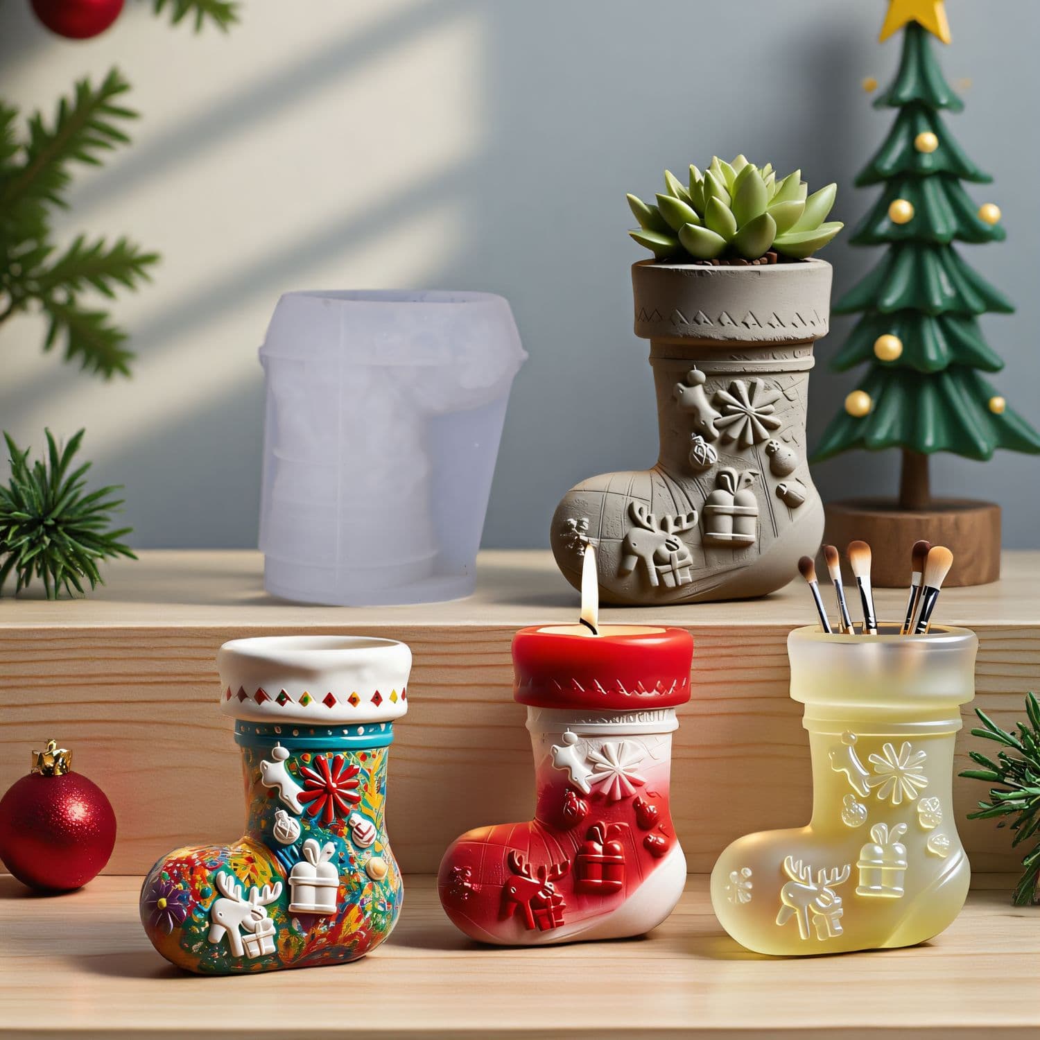 Yindian Christmas Christmas Shoe Aromatherapy Plaster Cup Mold DIY Resin Storage Cup Flower Pot Ornament Silicone Mold