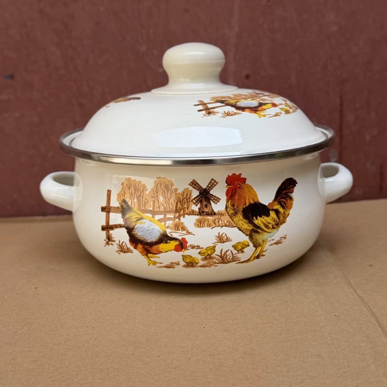 Big Rooster Thickened 16cm Enamel Soup Pot Flat Bottom Stockpot Porcelain Casserole Stew Pot Noodle Hot Pot Induction Cooker Compatible