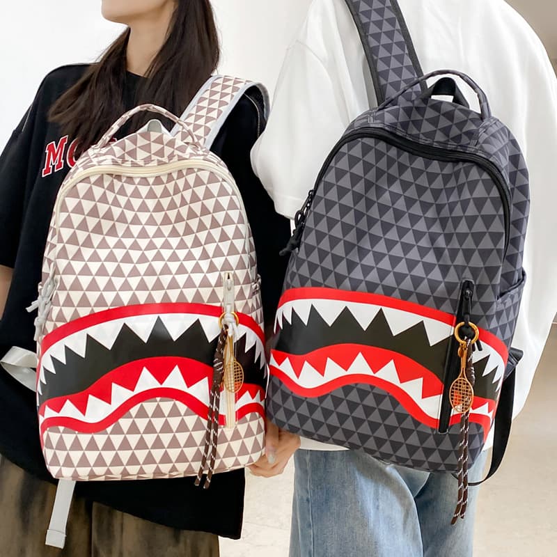 New Foreign Trade Large-Capacity Student Backpack, Unique Shark Design, Quirky and Creative Double-Shoulder Bag, Ugly-Cute Travel and Commuting Backpack
