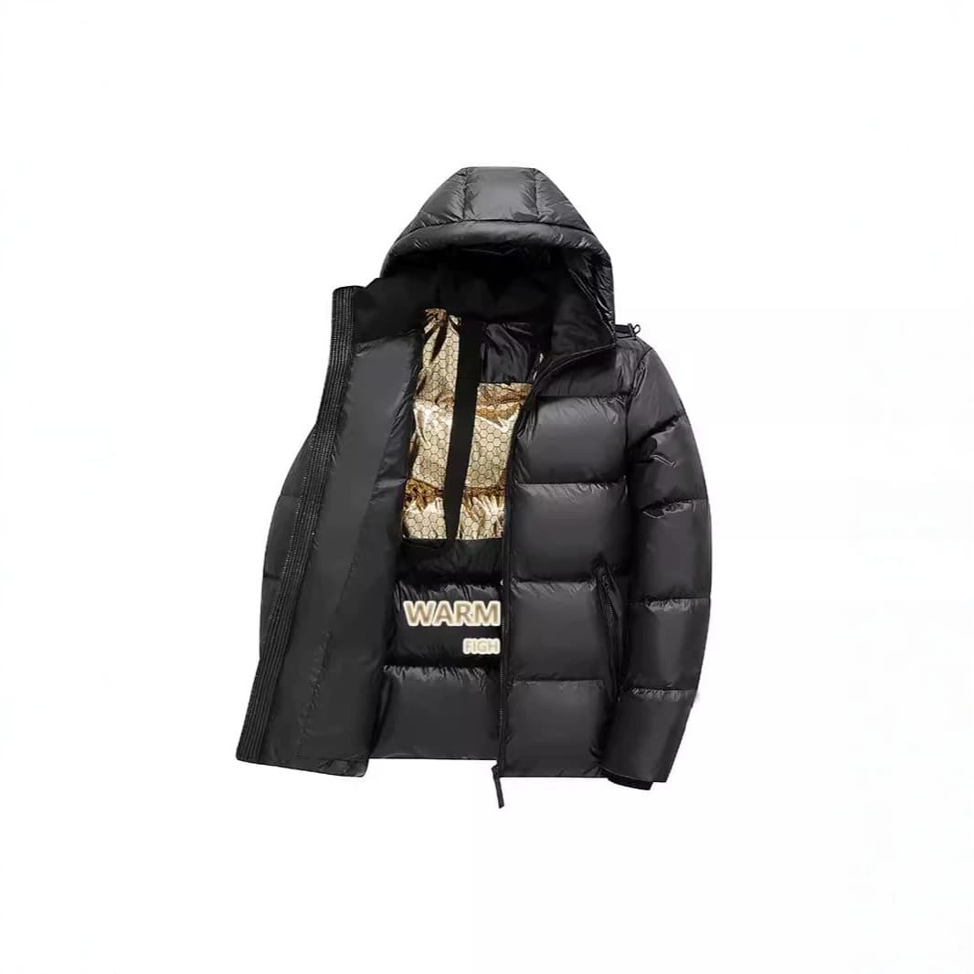 Men's Cotton Jacket Winter Black Gold Series Thickened Down Cotton Coat Hooded Trendy Couple Casual Top