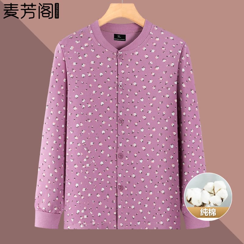 New style floral print cotton thermal shirt for middle-aged and elderly women, perfect for grandmas, warm tops, and cardigans.