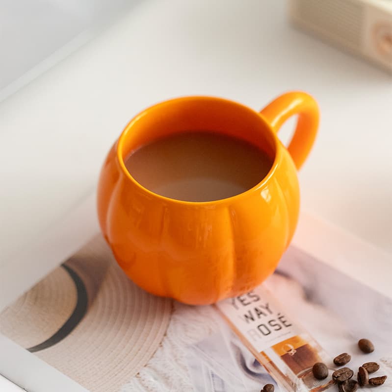 Foreign trade cross-border spot orange ceramic pumpkin cup Halloween harvest festival designable logo ceramic mug