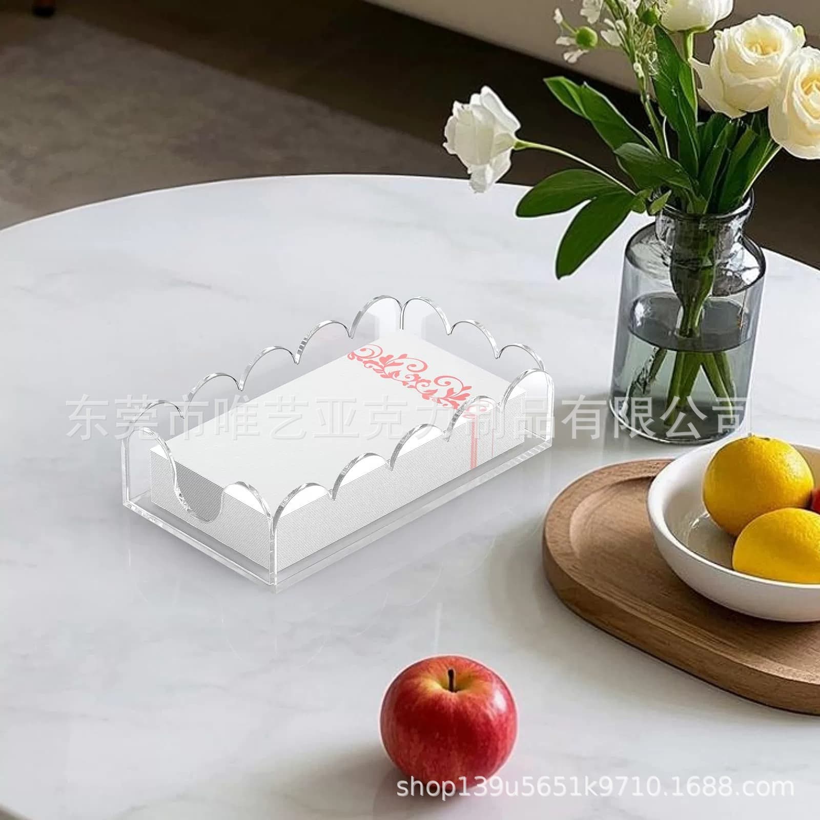 Acrylic Wave Design Tray Storage Shelf, Rectangular Creative Niche High-Clarity Transparent Household Kitchen Tissue Box