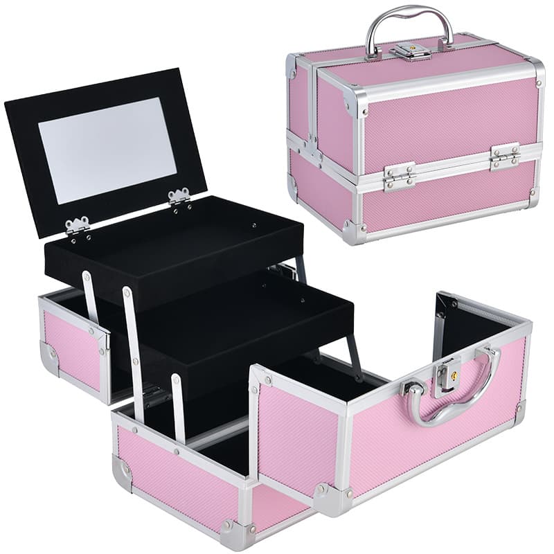 Portable Large Capacity Aluminum Alloy Makeup Case with Mirror Professional Makeup Artist Multi-layer Small Tool Box Storage