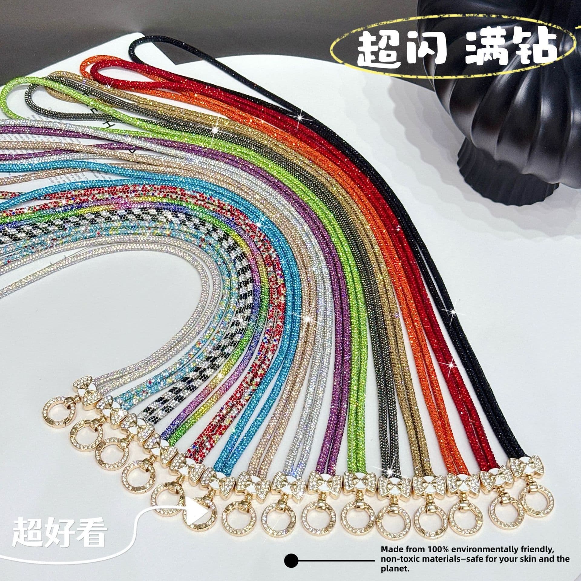 Full diamond bow mobile phone hanging chain, long rhinestone cross-body lanyard, bag pendant, foreign trade best-selling hot model for women