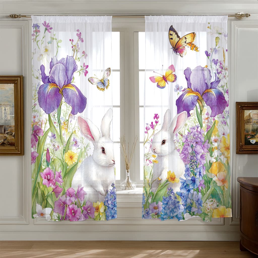 Supports JIT, cross-border exclusive direct from manufacturer, floral and rabbit fresh style, digitally printed curtains and window sheers.