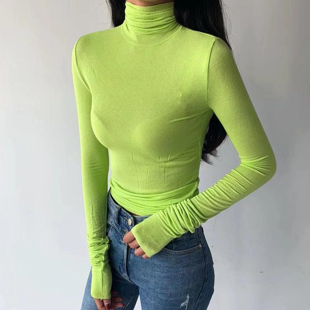 Pile collar bottoming shirt 2022 South Korea Dongdaemun autumn new high collar long sleeve thin slightly see-through T-shirt women's top