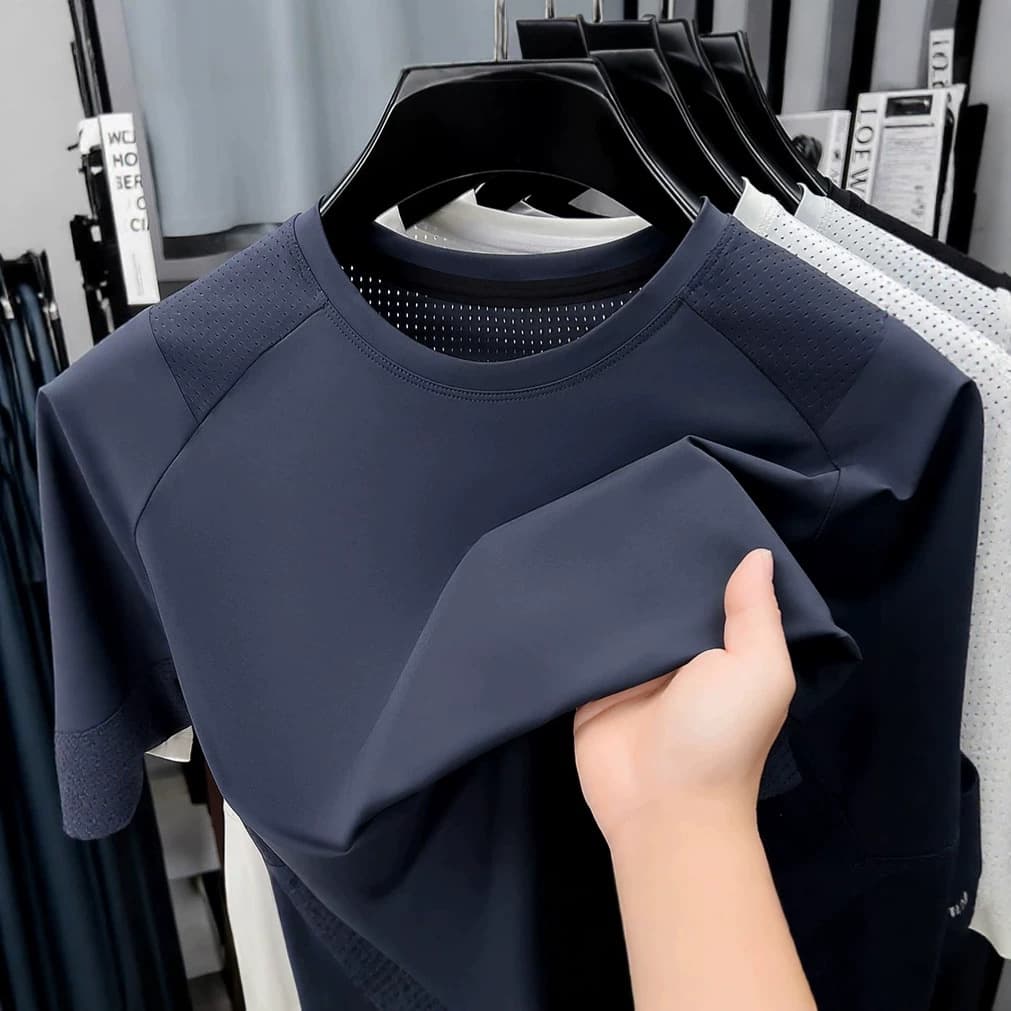 Ice Silk Breathable Mesh Men's T-Shirt Short Sleeve Summer Thin Ice Feel Sports Fitness Quick Dry Men's T-Shirt