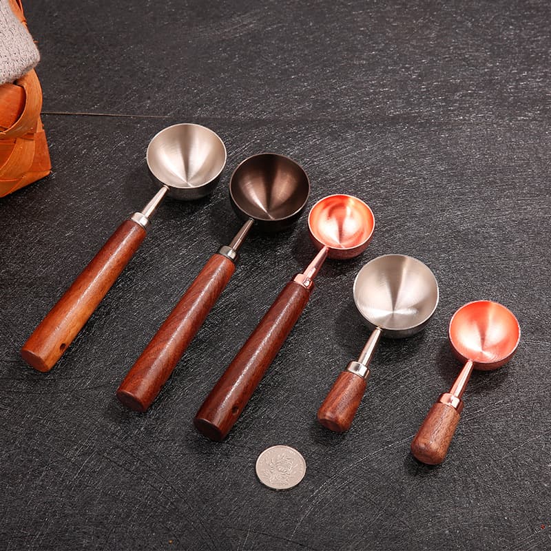 304 Stainless Steel Wooden Handle Coffee Measuring Spoon, Tea Spoon, Baking Measuring Spoon, Milk Powder Spoon, Seasoning Measuring Spoon