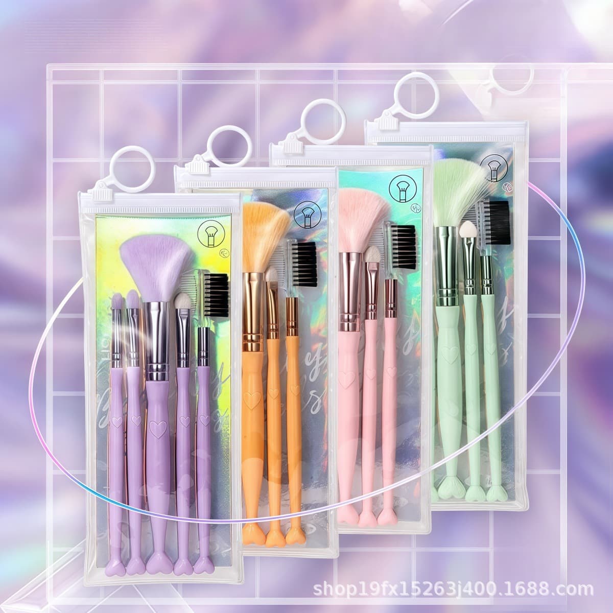 5-Piece Heart-Shaped Handle Makeup Brush Set, Including Eyeshadow Brush, Loose Powder Brush, Eyeshadow Stick, Eyebrow Comb, and Lip Brush, Manufacturer's Cross-Border Hot Sale