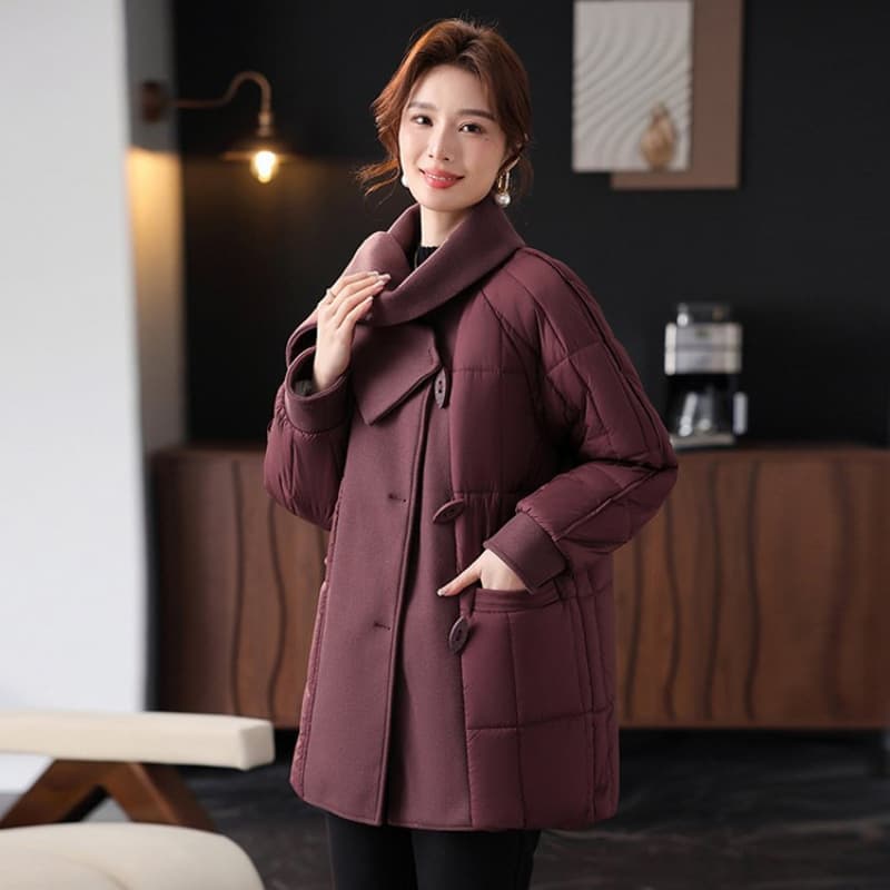 Plus Size 200 lbs Mother's Winter Down Cotton Coat Scarf Collar Mid-Length Chinese New Year Clothing for Middle-aged and Elderly