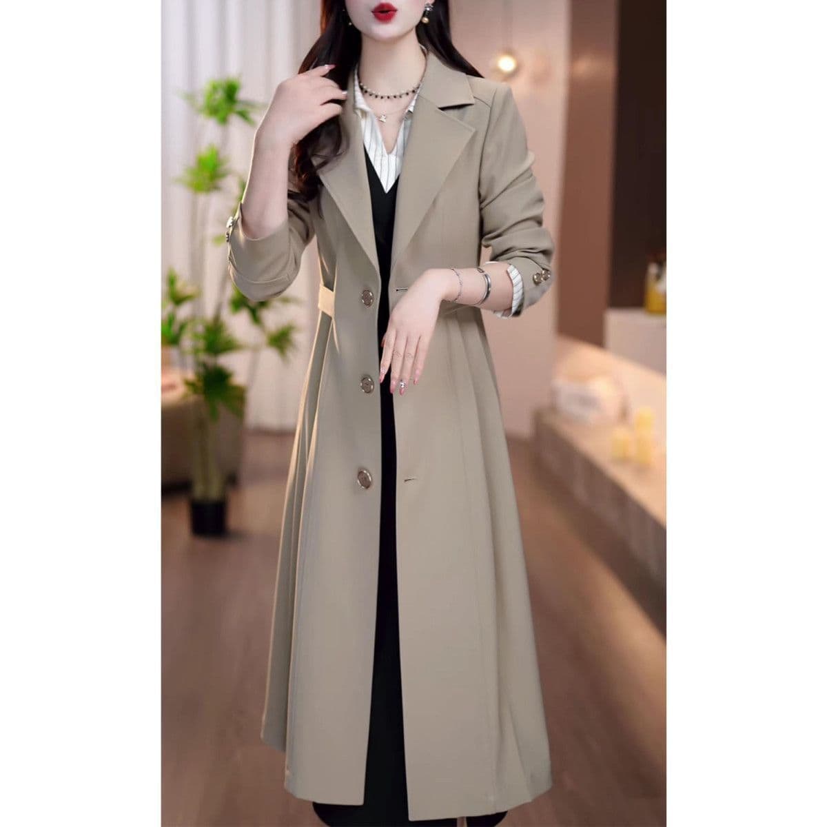Autumn New Fashionable Casual Trench Coat, Elegant Loose Slim-Fit Commute Mid-Length Top