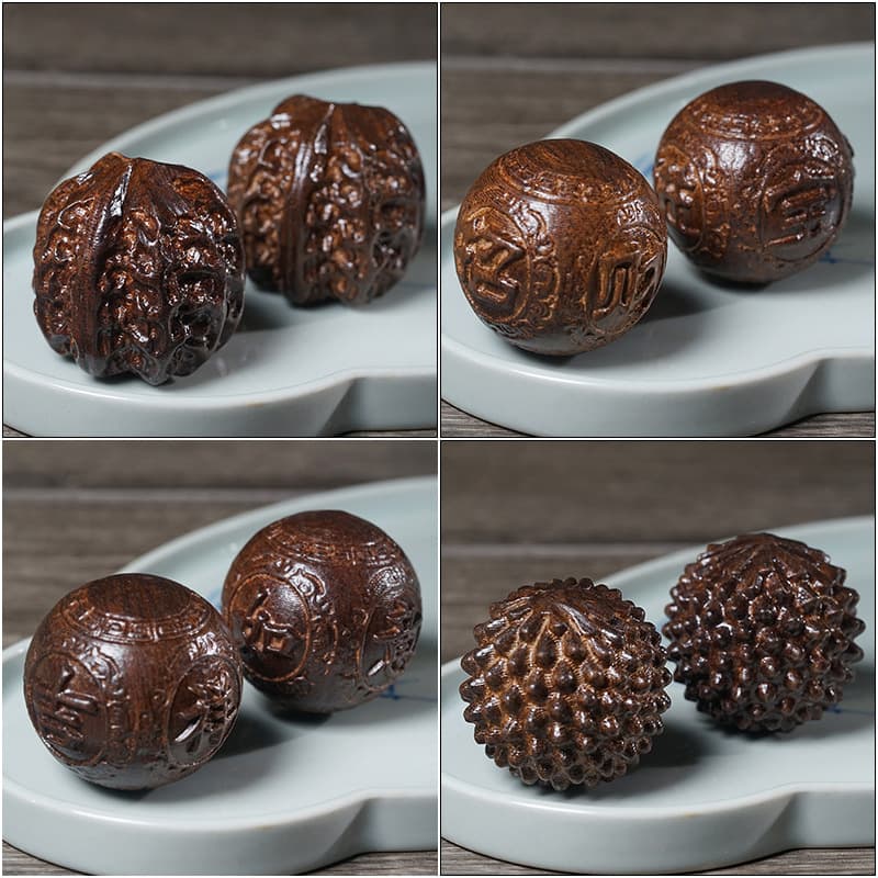 Ebony Carved Hand Balls Windmill Wood Agarwood Durian Walnut Fitness Balls Wenwan Health Balls Massage Solid Wood Hand Balls
