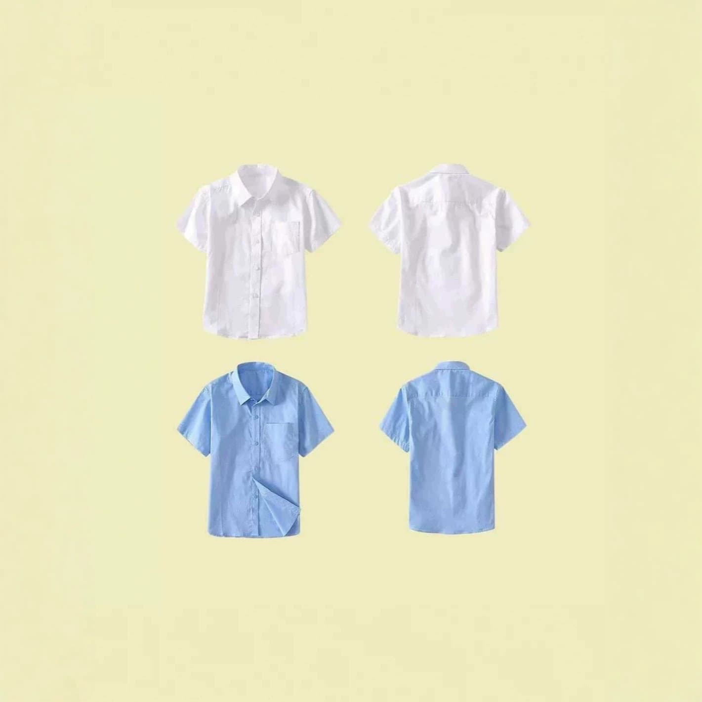 Blue Boys Short Sleeve Shirt Summer Thin Shirt Elementary School Performance Dress Solid Color Shirt for Middle and Older Children
