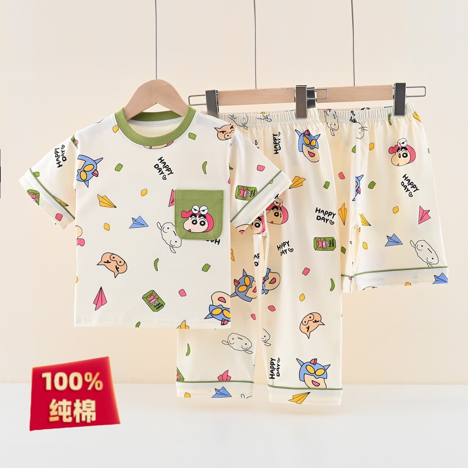 3-Piece Set 100% Cotton Pajamas for Boys Summer Style, Toddler Kids Cotton Homewear