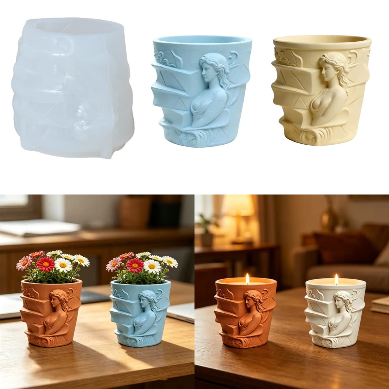 Ancient Greek Goddess Relief Flower Pot Silicone Mold DIY Scented Candle Plaster Ornament Flower Pot Epoxy Resin Mold