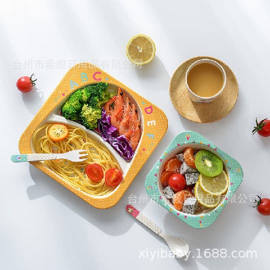hope Yi Bamboo Fiber Creative Cute Cartoon Children's Bowl, Kindergarten Home Baby Student Lunch Bowl and Dinnerware Set