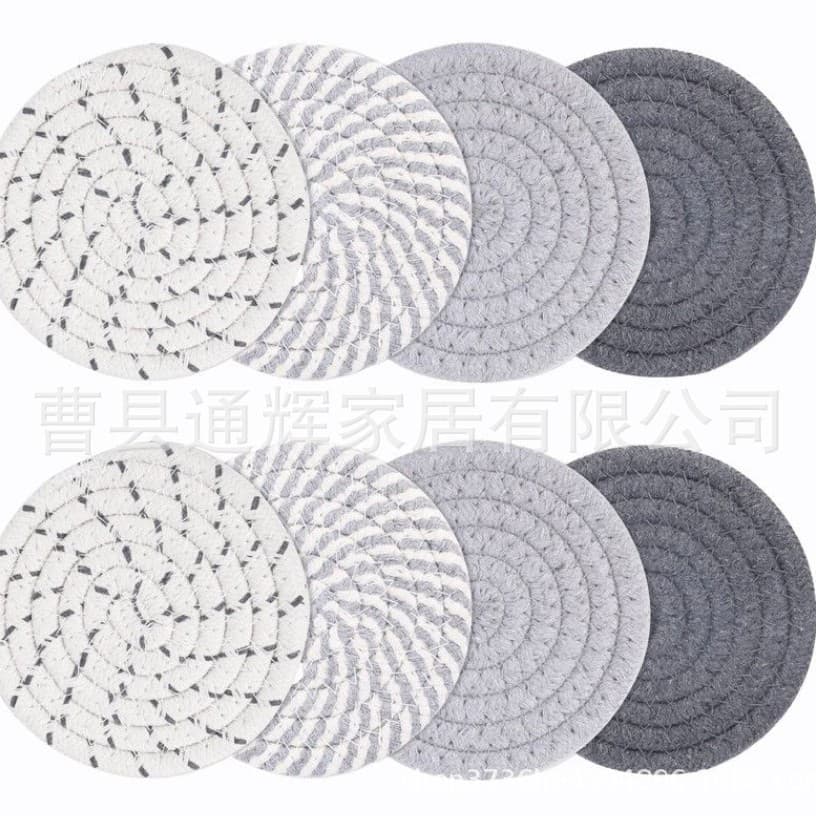Nordic Cotton Yarn Placemat Round Woven Coaster Heat Insulation Pad for Cups, Plates, Bowls, Home Anti-Scald Pot Mat