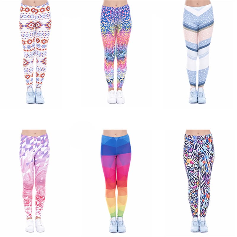Geometric Striped Flower Cartoon Print Nine-Point Pants High Waist Sports Yoga Large Size Leggings Women's Leggings Foreign Trade