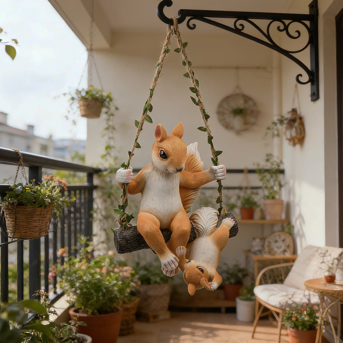 Outdoor Garden Hanging Squirrel on Swing Decoration for Community Garden Balcony Kindergarten Wall Decor Landscape DIY