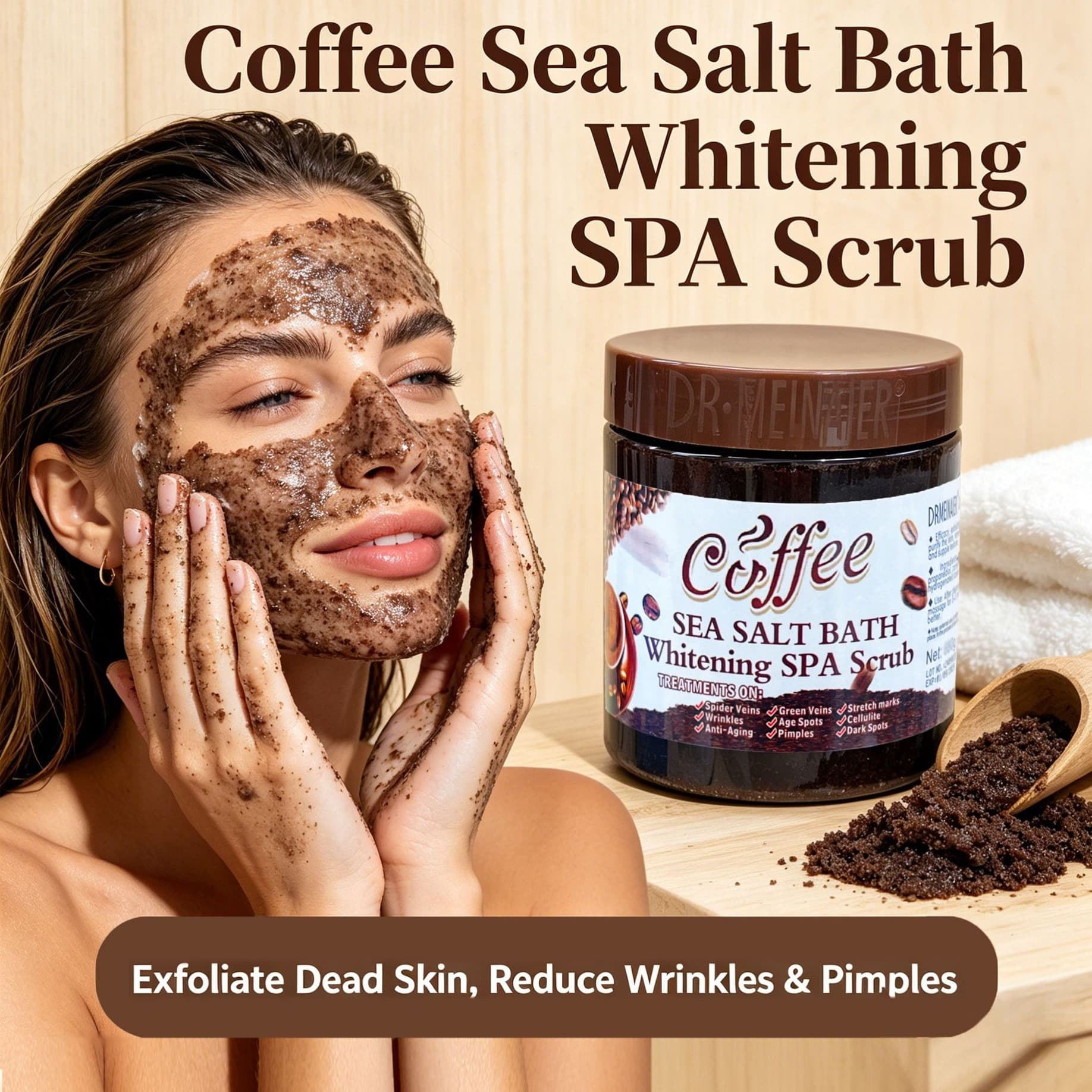 Cross-border SPA Coffee Scrub Bath Salt - Coffee Scrub Wet Salt Cleansing Exfoliating Sea Salt Body Scrub