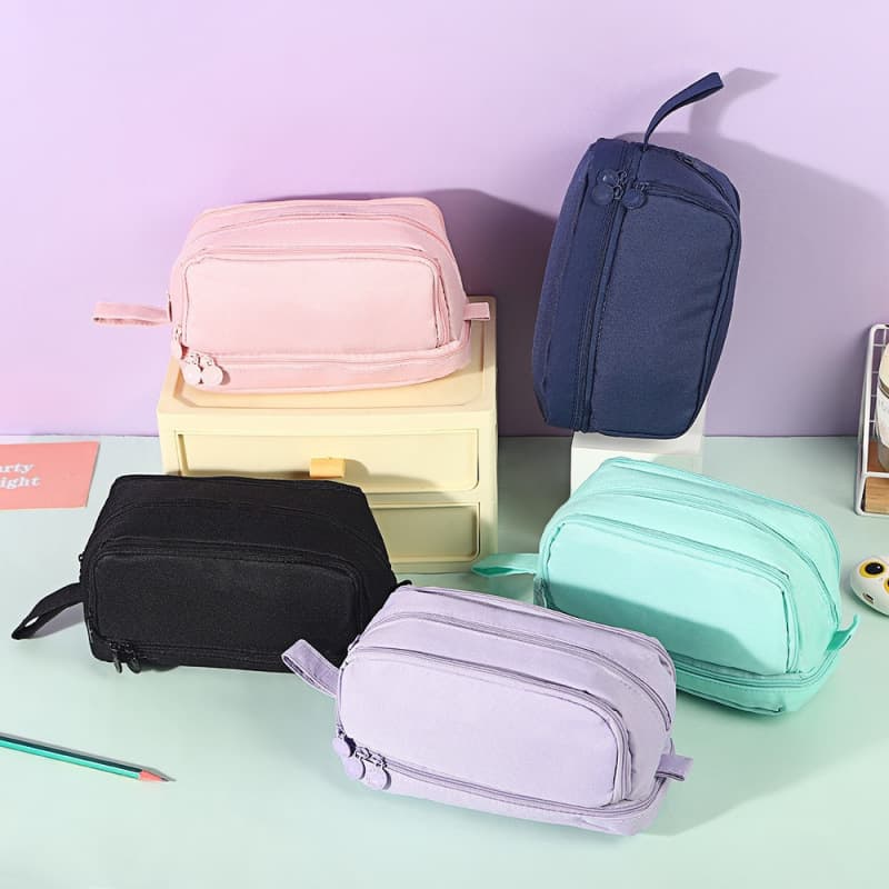 Cross-border wholesale pencil case stationery bag student macaron color double window multifunctional pencil pouch learning stationery hot style