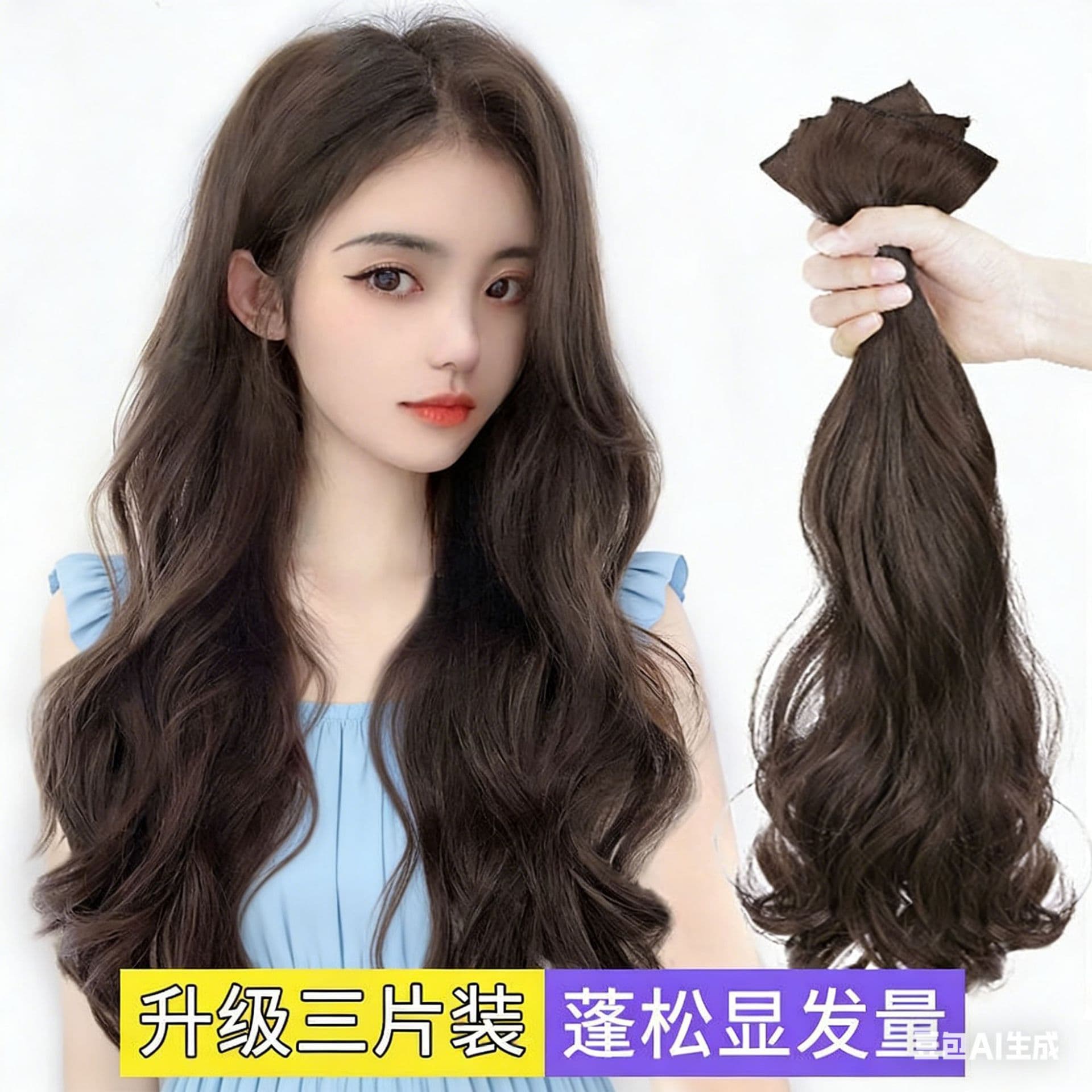 Three-piece set of large wavy wigs, invisible chemical fiber wig hair extensions, fluffy long curly hair, wholesale in stock