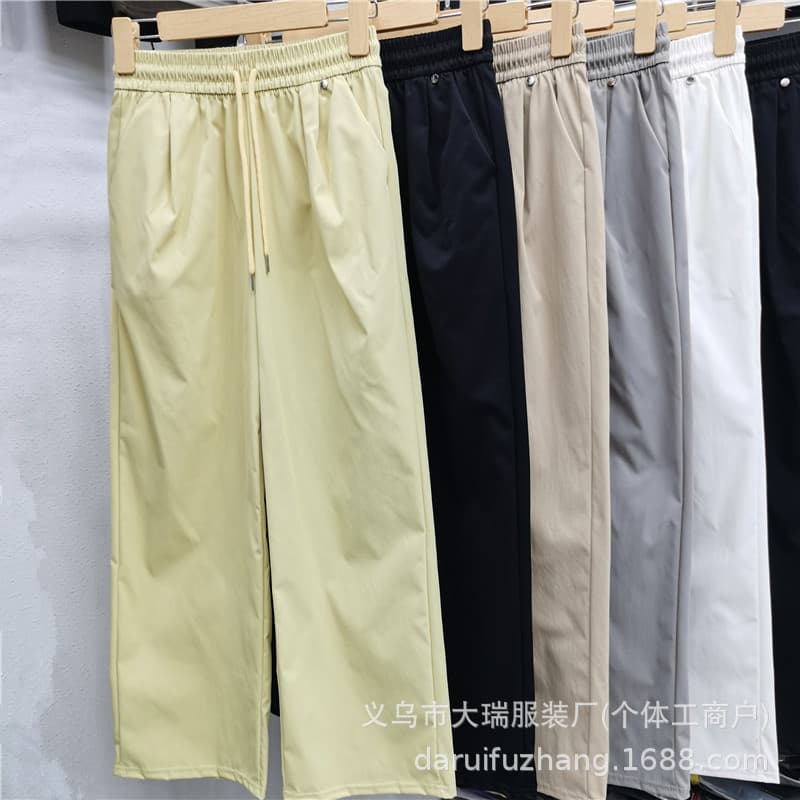 Spring/Summer New Woven Lightweight Women's Mom Pants Mamba Cotton Straight-Leg Pants Wide-Leg Women's Casual Drawstring Sweatpants