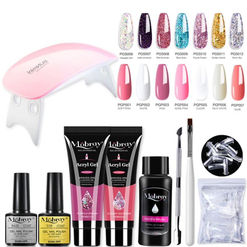 UV Glue Extension Glue 14 Colors Nail Art Set Non-Slip Liquid with UV/LED Lamp Nail Extension Design Set