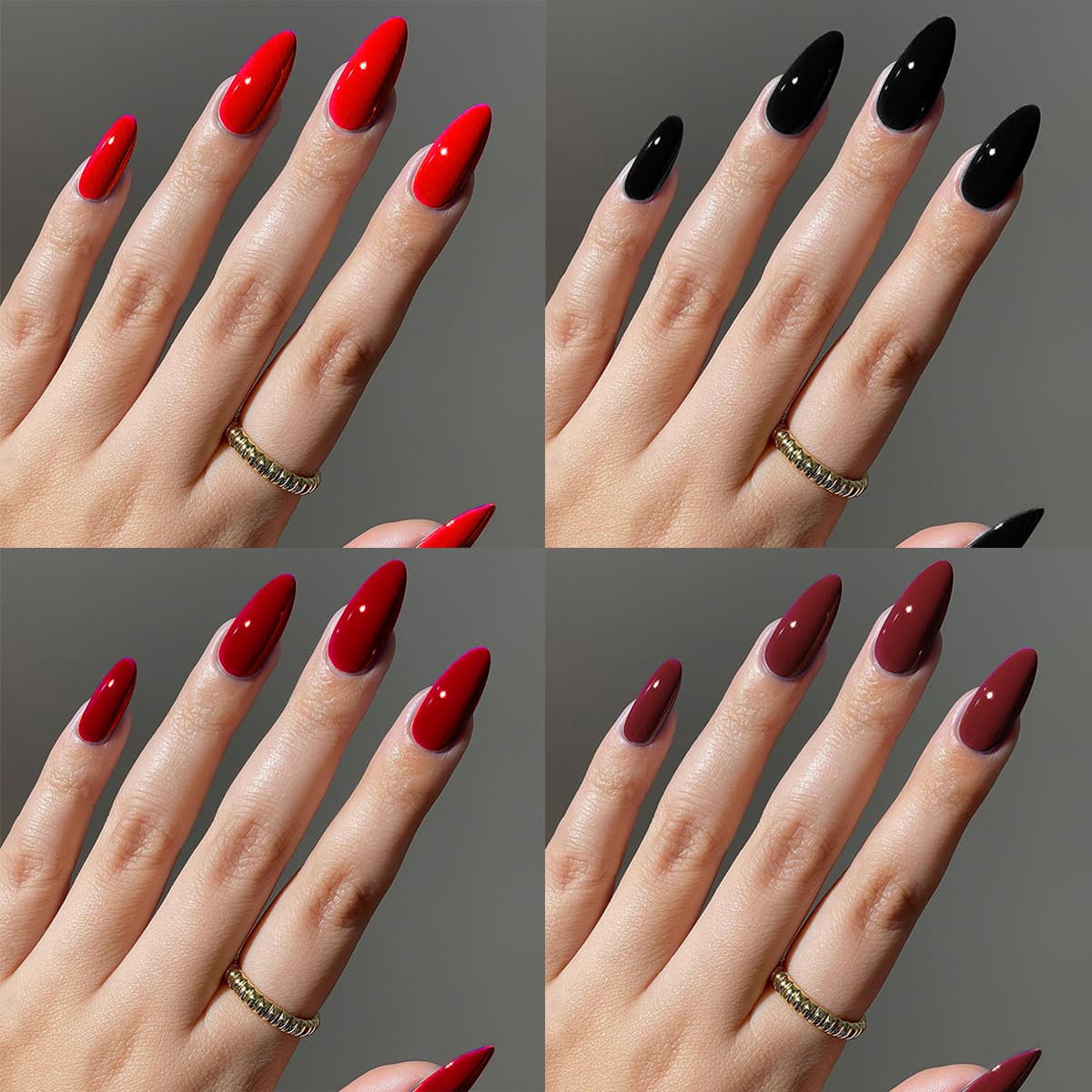 Press-On Nails Long Solid Color Fake Nail Tips Almond Shiny Detachable Finished Nail Pieces High-End Manicure