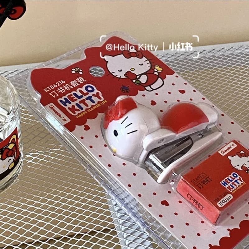 Cute Kitty Children Student Stationery Cartoon Mini Adorable Portable Stapler Set